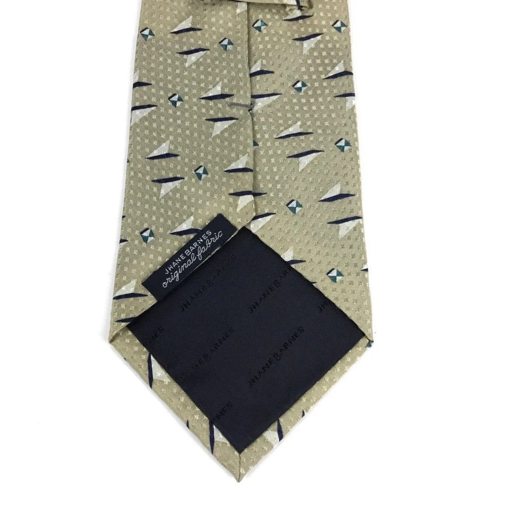 Jhane Barnes 100% Original Fabric Silk Necktie Tie Abstract Beige Made in Japan